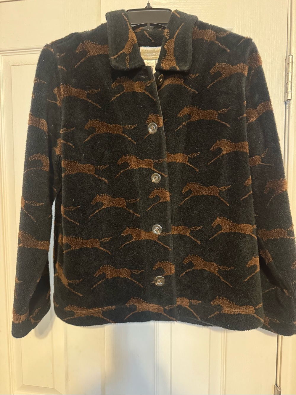 Coldwater Creek Black Jacket with Brown Horse Motif